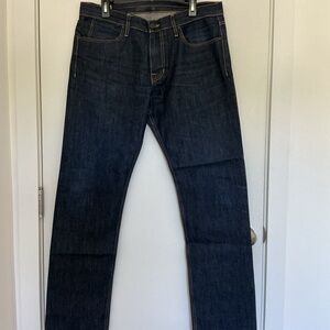 Stylish Slim Straight Men's Jeans in Raw Dark Blue Denim